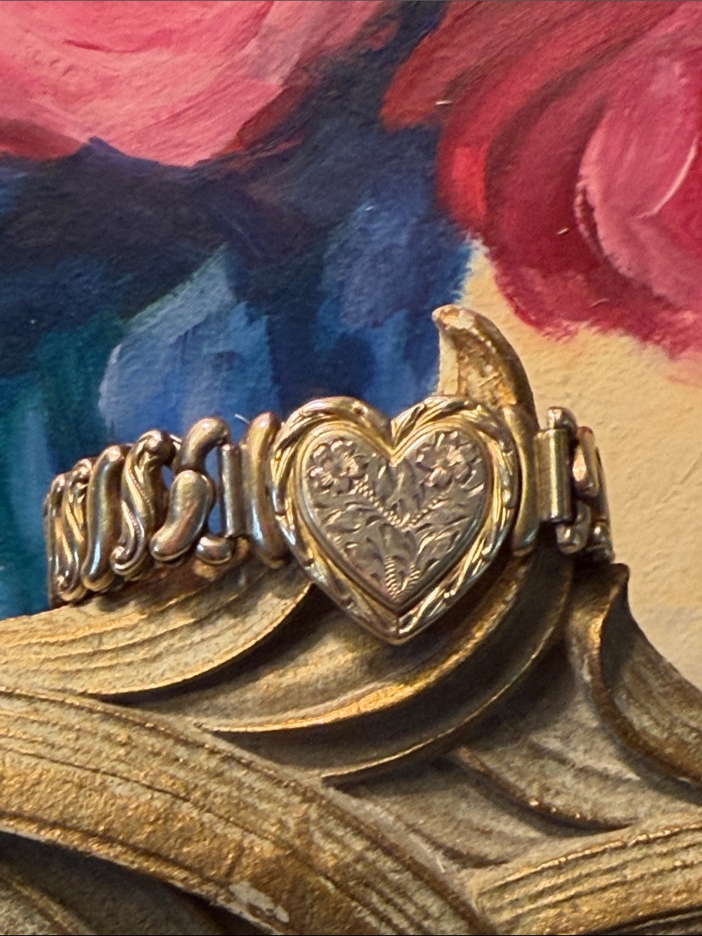 Gold-Tone Heart Floral Stretch Bracelet - Women Jewelry
